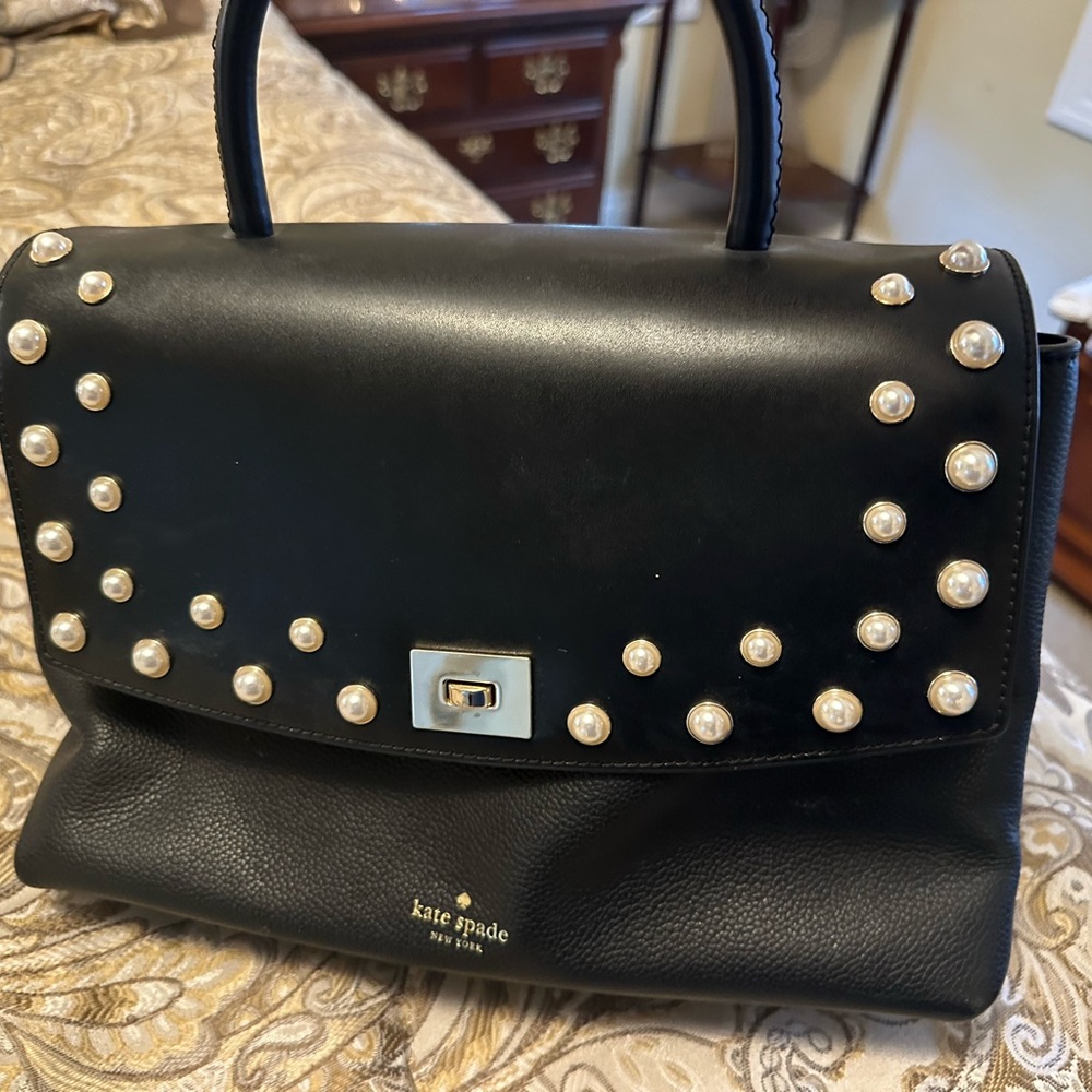 Kate Spade Black Pearl-Studded Satchel